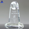 Human Metal Trophy with Man Glass Blue World Earth Crystal Award Globe
